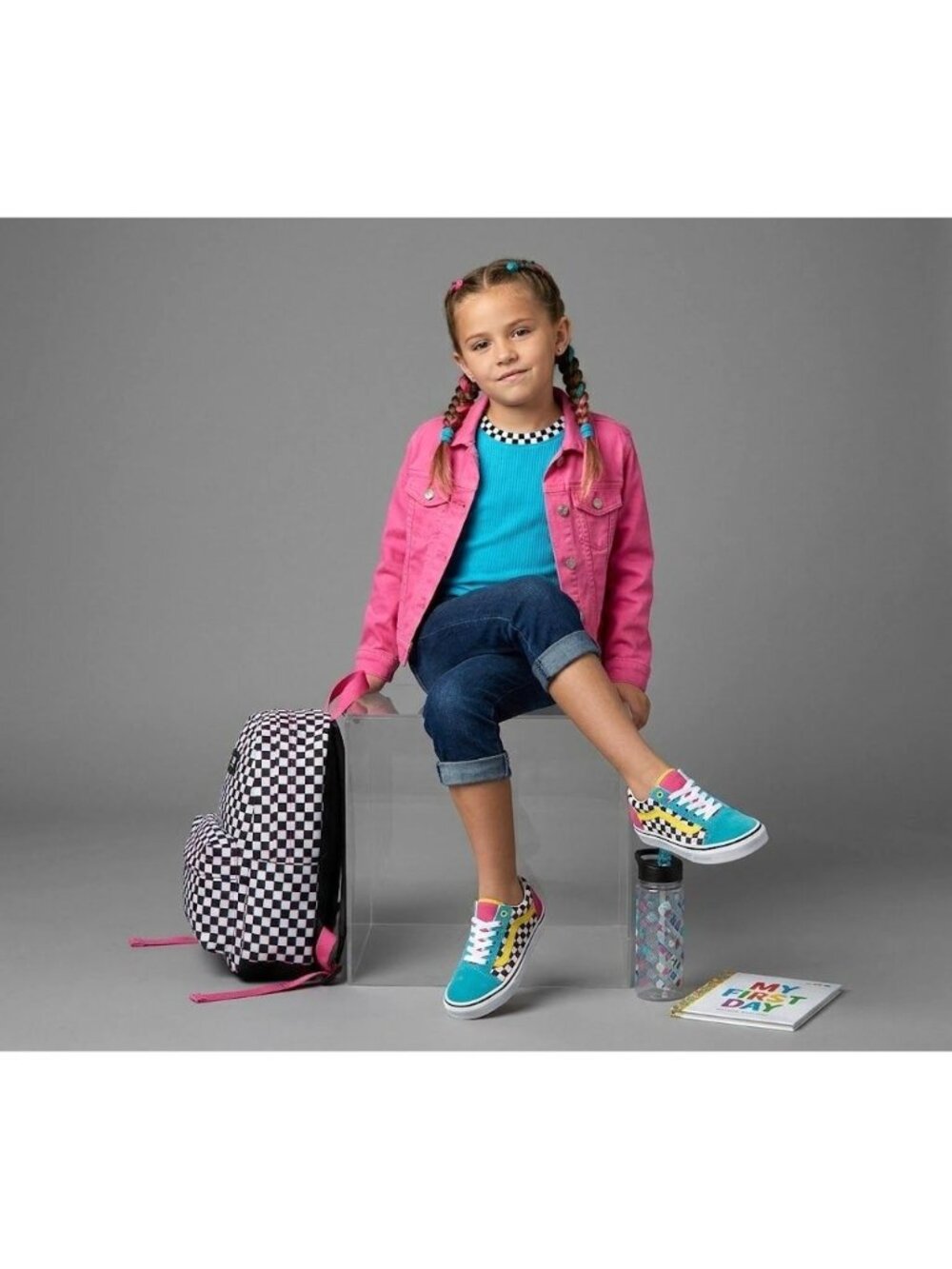 Vans Kids Checkered Colorblock Low Sneakers Bright Style Sz 6.5